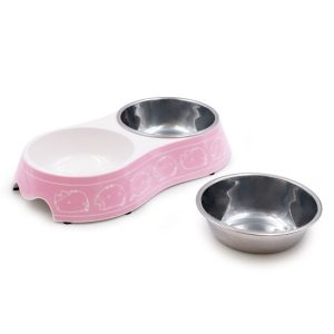 Pusheen Mauve All Over Print Double Stainless Steel Diner Bowl for Cats