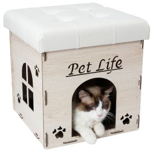 Pet Life White Foldaway Collapsible Designer Cat House Furniture Bench
