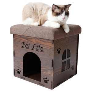 Pet Life Brown Foldaway Collapsible Designer Cat House Furniture Bench