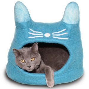 Dharma Dog Karma Cat Face Turquoise Wool Pet Cave