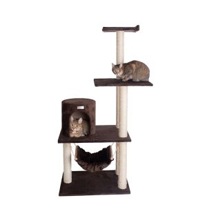 Gleepet Brown Real Wood Cat Tree with Condo and Hammock