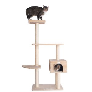 Gleepet Beige Real Wood Cat Tree with Playhouse and Perch
