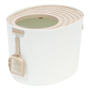 Iris White/Beige Top Entry Medium Cat Litter Box
