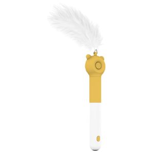 Pet Life Yellow 'KITIQUE" 3-in-1 Retractable and Extendable Feathered and Laser Wand Kitty Cat Teaser