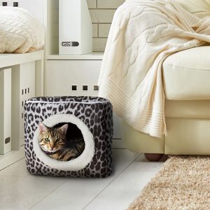 Pet Adobe Gray/Black Animal Print Cave Cat Pet Bed