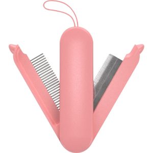 Pet Life 'JOYNE' Pink Multi-Functional 2-in-1 Swivel Travel Grooming Comb and Deshedder