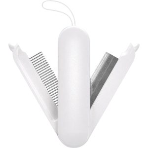 Pet Life 'JOYNE' White Multi-Functional 2-in-1 Swivel Travel Grooming Comb and Deshedder