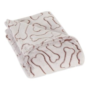 Bone Dry Dark Brown Embossed Bone Print Pet Blanket