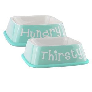 Bone Dry Hungry/Thirsty Aqua Square Pet Bowl