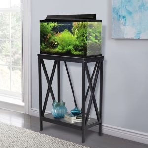 Aquatic Fundamentals 10 Gallon Steel X-Frame Black Aquarium Stand with Lower Shelf