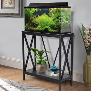 Aquatic Fundamentals 29/37 Gallon Steel X-Frame Black Aquarium Stand, with Lower Shelf