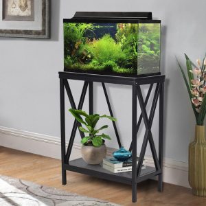 Aquatic Fundamentals 20 Gallon Steel X-Frame Black Aquarium Stand, with Lower Shelf