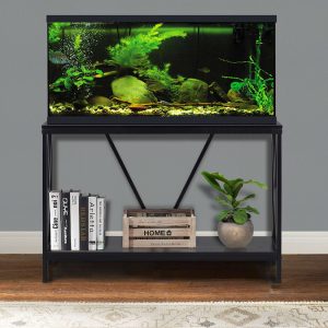 Aquatic Fundamentals 40/55 Gallon Steel X-Frame Black Aquarium Stand, with Lower Shelf