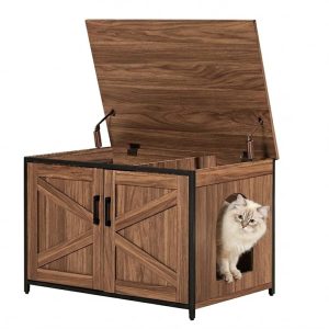 UniPaws Cat Litter Box Enclosure with Top Opening in Walnut