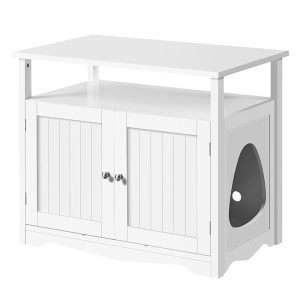 Topeakmart White Hidden Cat Litter Box with Storage Shelf