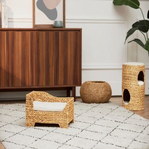 Teamson Pets Tan/Cream Neith Wicker Seagrass Cat Daybed