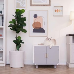 Teamson Pets Alpine White Dyad Wooden Cat Litter Tray Box