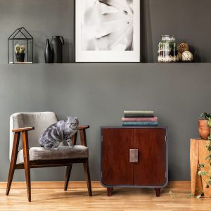 Teamson Pets Mocha Walnut Dyad Wooden Cat Litter Tray Box