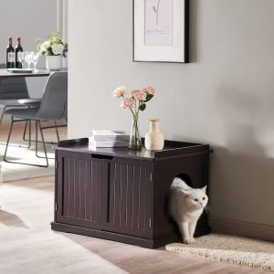 Unipaws Espresso Cat Litter Box Enclosure Furniture