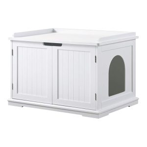 Unipaws White Cat Litter Box Enclosure Furniture