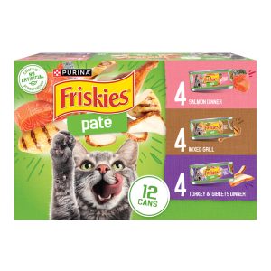 Purina Friskies Salmon Dinner, Turkey, Giblets Dinner and Mixed Grill Wet Cat Food Pate Variety Pack