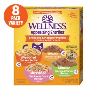 Wellness Appetizing Entrees Shredded & Mousse Favorites, Poultry Natural Wet Cat Food Variety Pack