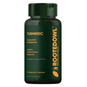 Rooted Owl Natural Supplements Turmeric Vegan Capsules with Black Pepper for Dogs and Cats