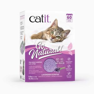 Catit Go Natural Pea Husk Clumping Cat Litter Flushable Kitty Litter with Odor Control & Subtle Lavender Scent