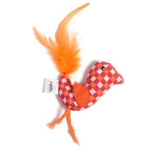 Jupiter Checker Orange Feathered Plush Plover Catnip Toy