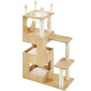 Topeakmart Wooden Cat Tree Tower with Condos and Cushions