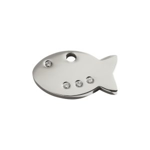 Red Dingo Diamante Polished Stainless Steel Fish Personalized Engraved Pet ID Tag