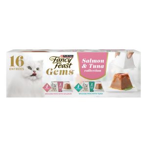Purina Fancy Feast Gems Mousse Pate Salmon and Tuna Topped with Savory Gravy Wet Cat Food Variety Pack