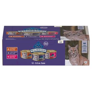 Blue Buffalo Wilderness Chicken, Salmon, Turkey High Protein, Adult Pate Wet Cat Food Variety Pack