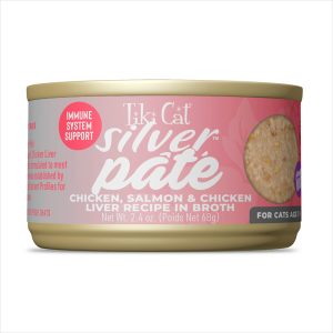 Tiki Cat Silver Salmon & Chicken Liver Recipe in Broth Pate Cat Food