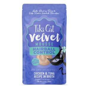 Tiki Cat Velvet Mousse Hairball, Chicken & Tuna Recipe in Broth Wet Cat Food