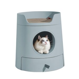 Michu Castle 2-in-1 Semi- Closed Cat Litter Box with Scratch Basin & Scoop Included