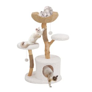 UniPaws Natural Wood Cat Tree with Dual Woven Baskets