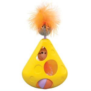 Catstages Yellow Mousin' Around Wobble Wedge, Plush Catnip Blend and Rolling Ball Inside Cat Toy