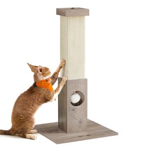 SONGMICS HOME Indoor Cat Scratching Post - 28.7-Inch Sisal Cat Scratcher with Toy, Furniture Scratching Deterrent