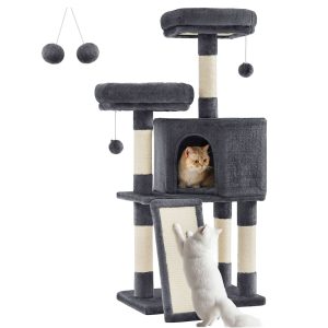 SONGMICS HOME 45.3-Inch Cat Tree Condo - Compact Tower with Scratching Post, Ramp, Perch & Cave for Small Spaces