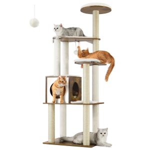 SONGMICS HOME 65-Inch Cat Tower - Modern Cat Tree Condo with 5 Scratching Posts, Perch & Washable Cushions