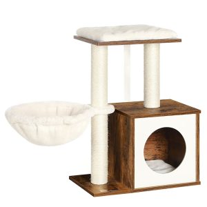SONGMICS HOME 33.1-Inch Cat Tower - Large Cat Condo with Perch, 2 Caves & Scratching Post, for Cats up to 16 lbs