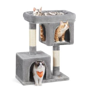 SONGMICS HOME 33-Inch Cat Tower with Perch, Scratching Post and Ramp