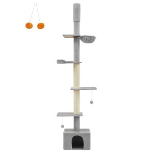 SONGMICS HOME 37.8-Inch Multi-Level Cat Condo with Scratching Post and Ramp, Cat Basket
