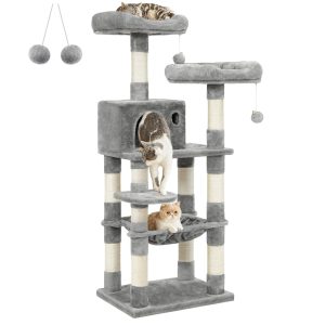 SONGMICS HOME 56.3-Inch Cat Tower - Multi-Level Condo for Indoor Cats with Hammock, Scratching Posts & Plush Perch