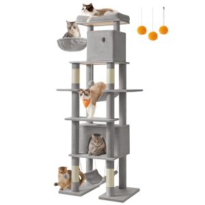SONGMICS HOME 79.1-Inch XXL Cat Tower e with Platform, Basket, 2 Caves, 2 Hammocks & Safety Anti-Tip Kit
