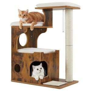SONGMICS HOME 33.9-Inch Modern Cat Tower with Cave, 3 Perches, Scratching Post, Mat & Washable Cushions