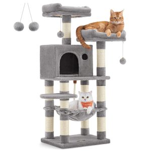 SONGMICS HOME 44.1-Inch Cat Tower - Multi-Level Cat Tree Condo with 11 Scratching Posts, 2 Perches, Hammock & Cave
