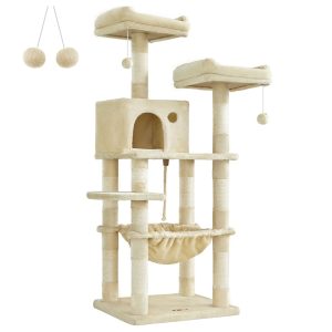 SONGMICS HOME 56.3-Inch Cat Tower - Multi-Level Cat Tree Condo with 11 Scratching Posts, 2 Perches, Hammock & Cave