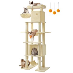 SONGMICS HOME 79.1-Inch XXL Cat Tower with Platform, Basket, 2 Caves, 2 Hammocks & Safety Anti-Tip Kit